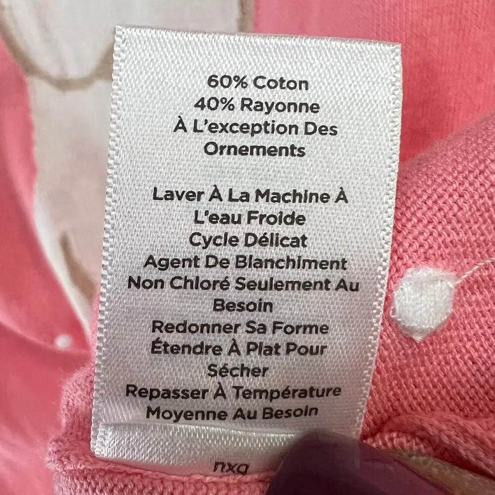 Talbots Sweater Womens M Pink Embroidered Novelty Dog Frenchie‎ Preppy Feminine